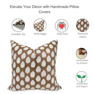 Fabritual Hand Block Print Cotton Throw Pillow Cover