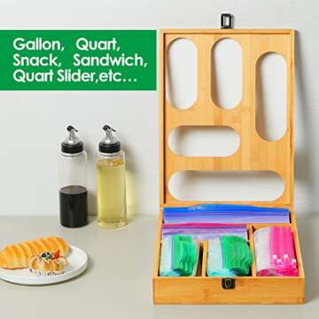 GPCCORU Food Storage Bag Holders Boxes-Premium Bamboo Kitchen Drawer Organizer Dispenser with lids,Compatible with Quart slider,Gallon,Quart,Snack,Sandwich Variety Size Ziplock Bags