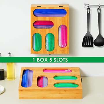 GPCCORU Food Storage Bag Holders Boxes-Premium Bamboo Kitchen Drawer Organizer Dispenser with lids,Compatible with Quart slider,Gallon,Quart,Snack,Sandwich Variety Size Ziplock Bags