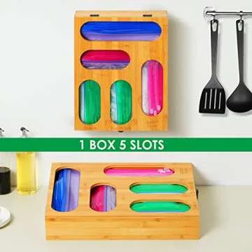 GPCCORU Food Storage Bag Holders Boxes-Premium Bamboo Kitchen Drawer Organizer Dispenser with lids,Compatible with Quart slider,Gallon,Quart,Snack,Sandwich Variety Size Ziplock Bags