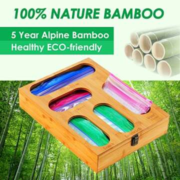 GPCCORU Food Storage Bag Holders Boxes-Premium Bamboo Kitchen Drawer Organizer Dispenser with lids,Compatible with Quart slider,Gallon,Quart,Snack,Sandwich Variety Size Ziplock Bags