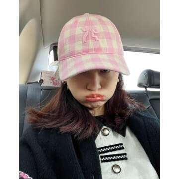 Obenie Cute Bow Embroidered Checkered Hat Women's Sunshade Hat Baseball Hat Retro Golf Hat Running H...
