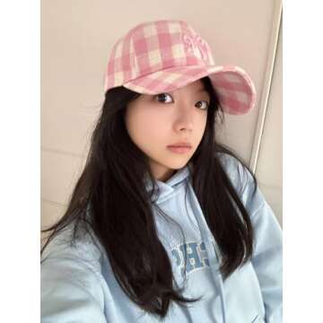 Obenie Cute Bow Embroidered Checkered Hat Women's Sunshade Hat Baseball Hat Retro Golf Hat Running Hat Caps Baseball Cap (One Size,1 Pink)