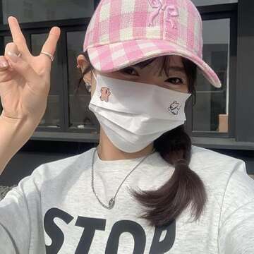 Obenie Cute Bow Embroidered Checkered Hat Women's Sunshade Hat Baseball Hat Retro Golf Hat Running Hat Caps Baseball Cap (One Size,1 Pink)