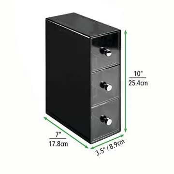 mDesign Plastic Kitchen Pantry Stackable Storage Organizer Container Station with 3 Drawers for Cabinet, Countertop, Holds Coffee, Tea, Sugar Packets, Creamers - Lumiere Collection - Black/Clear