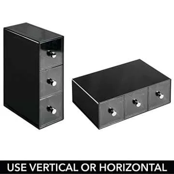 mDesign Plastic Kitchen Pantry Stackable Storage Organizer Container Station with 3 Drawers for Cabinet, Countertop, Holds Coffee, Tea, Sugar Packets, Creamers - Lumiere Collection - Black/Clear