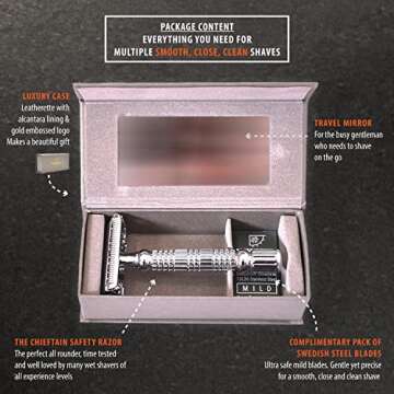VIKINGS BLADE Double Edge Safety Razor for Men + 5 Swedish Steel Blades + Luxury Case. Smooth, Reusable, Eco-Friendly (The Chieftain)