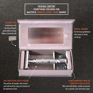 VIKINGS BLADE Double Edge Safety Razor for Men + 5 Swedish Steel Blades + Luxury Case. Smooth, Reusable, Eco-Friendly (The Chieftain)