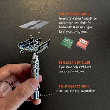 VIKINGS BLADE Double Edge Safety Razor for Men + 5 Swedish Steel Blades + Luxury Case. Smooth, Reusable, Eco-Friendly (The Chieftain)
