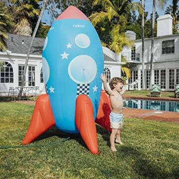 FUNBOY Giant Inflatable Kids Rocketship Sprinkler, Perfect for Backyard Summer Fun and Entertainment