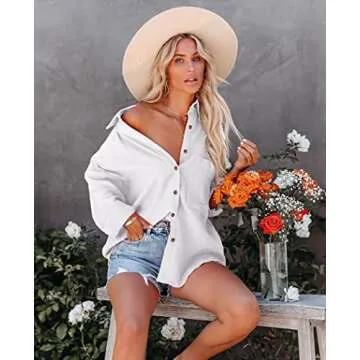 Stylish Mutitop Women's Button Down Cotton Shirt in White