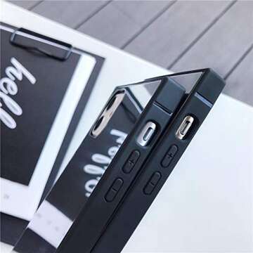 LUVI Compatible with iPhone 15 Pro Mirror Rectangle Case for Women Makeup Cute Luxury Glossy Glass Mirror Design with Silicone Bumper Slim Thin Fashion Protective Shockproof Cover Silver