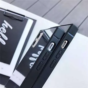 LUVI Compatible with iPhone 15 Pro Mirror Rectangle Case for Women Makeup Cute Luxury Glossy Glass Mirror Design with Silicone Bumper Slim Thin Fashion Protective Shockproof Cover Silver