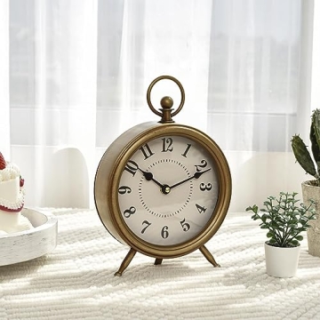 EMAX HOME Antique Gold Vintage Table Clock - Elegant Silent Design