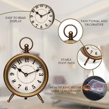 EMAX HOME Vintage Decorative Non-Ticking Table Clock