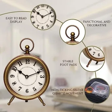 EMAX HOME Vintage Decorative Non-Ticking Table Clock