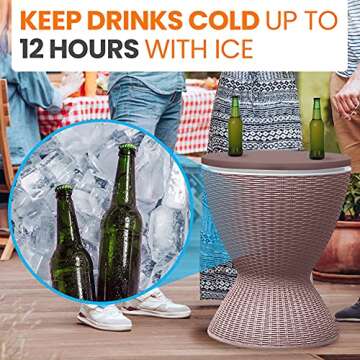 SereneLife Outdoor Cool Bar Table, 7.5 Gallon Beer and Wine Cooler, Patio Furniture & Hot Tub Side Table, Beverage Cooler, All-Weather Resistant Ice Cool Bar, Rattan Style Patio, Cocktail Bar (Grey)