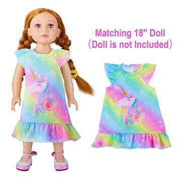 ICOSY Matching Girls & Doll Nightgowns Clothes Unicorn Pajamas Sleepwear Outfit for Girls and Americ...