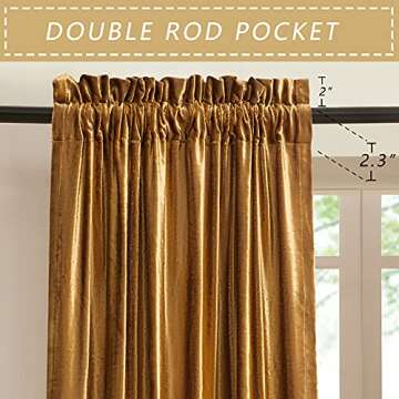 PRIMROSE Gold Curtains 84 inch for Living Room Velvet Blackout Rod Pocket Window Drapes Treatment Se...
