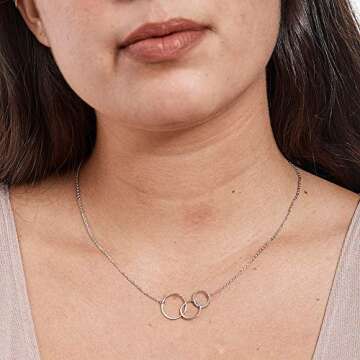 Dear Ava Infinity Interlocking Triple Circle Connecting Necklace For Women - Asymmetrical Modern Jewelry Pendant Love Gifting Idea for Her with Heartfelt Card -Gift for Grandma Mimi Silver