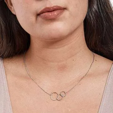 Dear Ava Infinity Interlocking Triple Circle Connecting Necklace For Women - Asymmetrical Modern Jewelry Pendant Love Gifting Idea for Her with Heartfelt Card -Gift for Grandma Mimi Silver