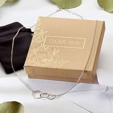 Dear Ava Infinity Interlocking Triple Circle Connecting Necklace For Women - Asymmetrical Modern Jewelry Pendant Love Gifting Idea for Her with Heartfelt Card -Gift for Grandma Mimi Silver