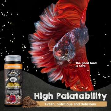 Ultra Fresh Freeze Dried Blood Worms w/High Concentration Vitamin & Probiotics, All Natural High Protein Treat for Betta, Tropical Fish