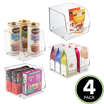 mDesign Modern Stackable Plastic Open Front Dip Storage Organizer Bin Basket for Kitchen Organization - Shelf, Cupboard, Cabinet, and Pantry Organizing Decor - Ligne Collection - 4 Pack - Clear