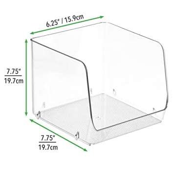 mDesign Modern Stackable Plastic Open Front Dip Storage Organizer Bin Basket for Kitchen Organization - Shelf, Cupboard, Cabinet, and Pantry Organizing Decor - Ligne Collection - 4 Pack - Clear
