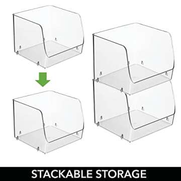 mDesign Modern Stackable Plastic Open Front Dip Storage Organizer Bin Basket for Kitchen Organization - Shelf, Cupboard, Cabinet, and Pantry Organizing Decor - Ligne Collection - 4 Pack - Clear