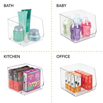 mDesign Modern Stackable Plastic Open Front Dip Storage Organizer Bin Basket for Kitchen Organization - Shelf, Cupboard, Cabinet, and Pantry Organizing Decor - Ligne Collection - 4 Pack - Clear