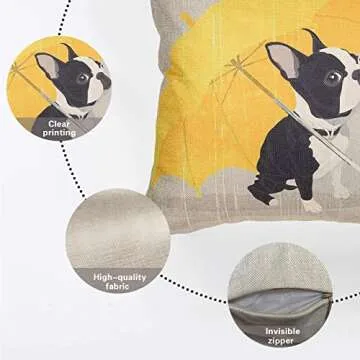 Fjfz Boston Terrier Yellow Umbrella Pillow Cover 18 inch