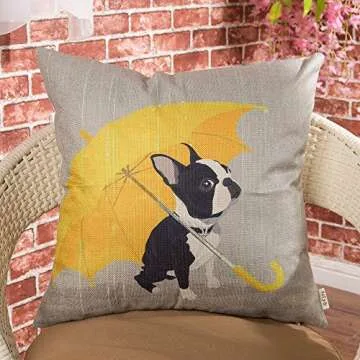 Fjfz Boston Terrier Yellow Umbrella Pillow Cover 18 inch