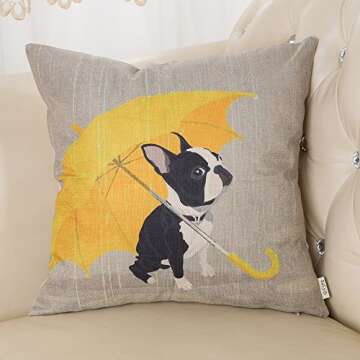 Fjfz Boston Terrier Yellow Umbrella Pillow Cover 18 inch