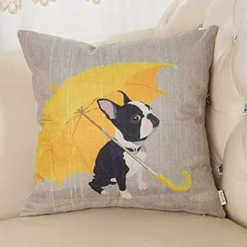 Fjfz Boston Terrier Yellow Umbrella Pillow Cover 18 inch
