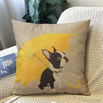 Fjfz Boston Terrier Yellow Umbrella Pillow Cover 18 inch