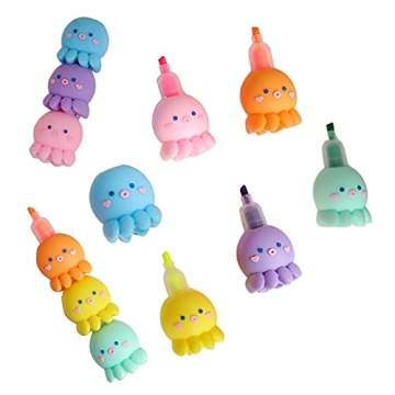 MBVBN 6 PCS Colorful Octopus Shaped Highlighter, Pastel Highlighter Set Cute Silicone Octopus Highli...