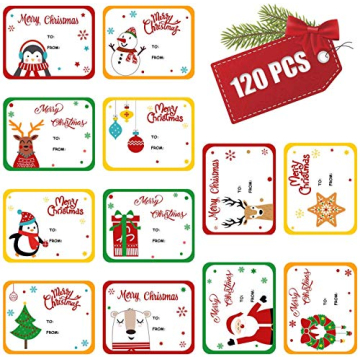 LOKIPA Christmas Gift Tag Stickers, 120 Pieces for Gifts