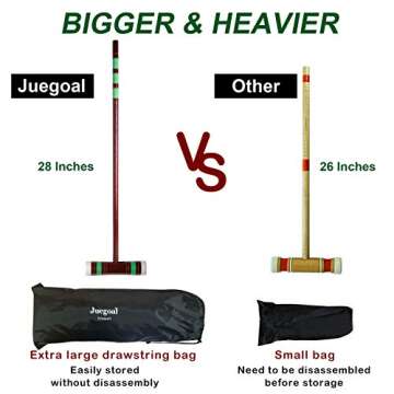 Juegoal Six Player Deluxe Croquet Set with Wooden Mallets, Colored Balls, Sturdy Bag for Adults &Kids, Perfect for Lawn, Backyard and Park, 28 Inch