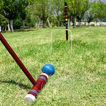 Juegoal Six Player Deluxe Croquet Set with Wooden Mallets, Colored Balls, Sturdy Bag for Adults &Kids, Perfect for Lawn, Backyard and Park, 28 Inch
