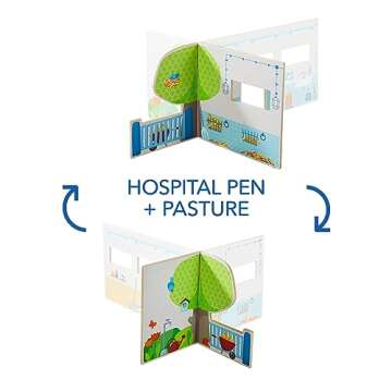 HABA Little Friends Veterinary Clinic Play Set - 4 Detailed Rooms with 1 Vet Figure, Kitten, Kennels and Accessories