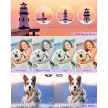 Digital Camera Small Camera for Photography Digital Point and Shoot Cameras with FHD 1080P, 32GB Card, 16X Zoom Anti Shake Kids Camera, Purple