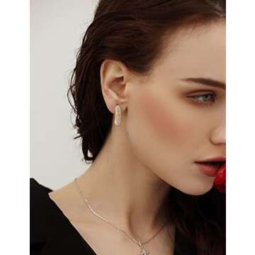 WOWORAMA Gold Open Hoop Earrings for Women Sparkly CZ Chunky Hoop Earrings Shiny Zircon C Shaped Hoo...