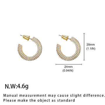 WOWORAMA Gold Open Hoop Earrings for Women Sparkly CZ Chunky Hoop Earrings Shiny Zircon C Shaped Hoop Earrings Crystal Round Hoops Dainty Minimalist Earrings Jewelry
