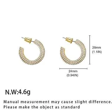 WOWORAMA Gold Open Hoop Earrings for Women Sparkly CZ Chunky Hoop Earrings Shiny Zircon C Shaped Hoop Earrings Crystal Round Hoops Dainty Minimalist Earrings Jewelry