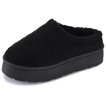 WHITIN Women's Cozy Platform Slippers - Slip On Fur Lined Home Footwear