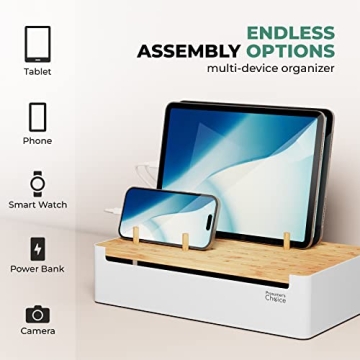Bamboo Charging Station for Multiple Devices Organizer