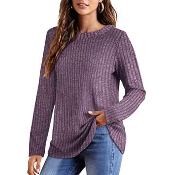 OFEEFAN Womens Long Sleeve Tops Long Sleeve Fall Sweaters For Women Purple L