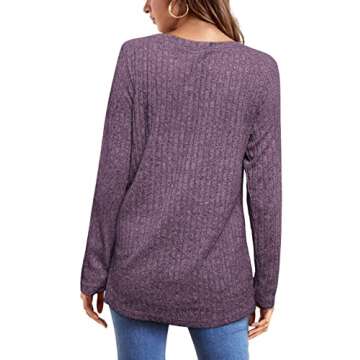 OFEEFAN Womens Long Sleeve Tops Long Sleeve Fall Sweaters For Women Purple L