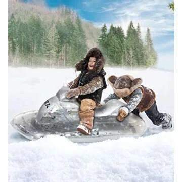 POZA Inflatable Silver Snowmobile Sled – Luxurious Gray Snow Sled with Handles and Filled with Silver Snowflake Confetti, Premium Cold Resistant Heavy Duty PVC Sled for Adults and Kids – 51 Inch